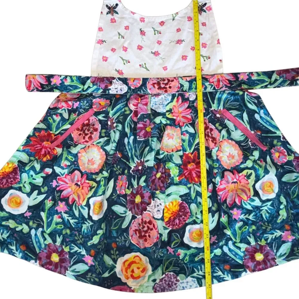 Anthropologie Bib Apron Womens One Size Halter Floral Embroidered Beaded Kitchen